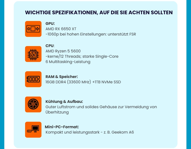 Gaming PC unter 600 €: wichtige Speziikationen